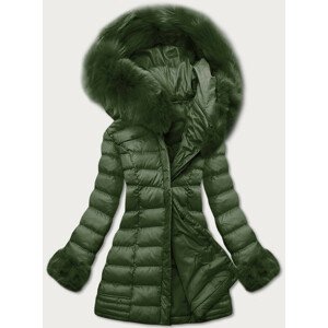 Dámská zimní prošívaná bunda v khaki barvě s kapucí (W750-1) khaki S (36)