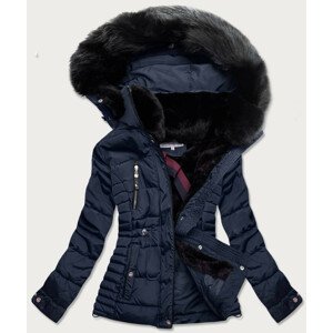 Tmavě modrá dámská zimní prošívaná bunda s kapucí (W736) S (36)