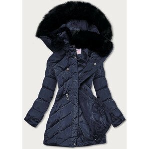Tmavě modrá dámská zimní prošívaná bunda s kapucí (W732) S (36)