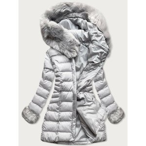 Šedá dámská zimní prošívaná bunda s kapucí (W751BIG) šedá 46