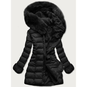 Černá dámská zimní prošívaná bunda s kapucí (W751BIG) černá 46