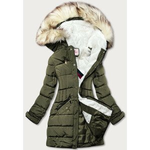Dámská zimní prošívaná bunda v khaki barvě s kapucí (W734) khaki XXL (44)