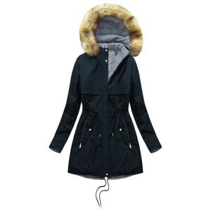 Tmavě modro-šedá oboustranná dámská zimní bunda s kapucí (W214BIG) 46