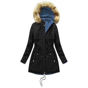 Černo-světle modrá oboustranná dámská zimní bunda s kapucí (W214BIG) modrá 48