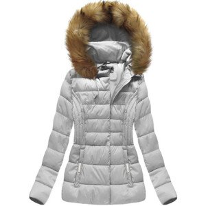 Krátká šedá dámská zimní bunda s kapucí (B1032-30) šedá XL (42)