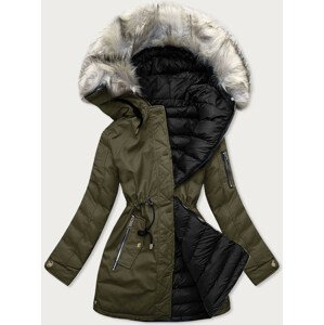 Khaki-černá oboustranná dámská zimní bunda s kapucí (W631) khaki S (36)