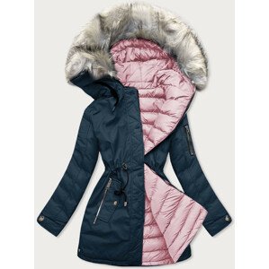 Tmavě modro-růžová oboustranná dámská zimní bunda s kapucí (W631) Růžová S (36)