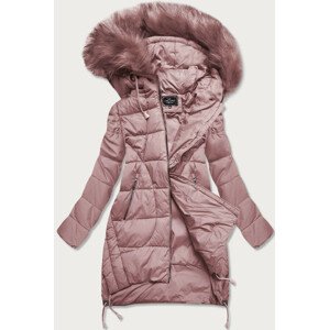 Dámská zimní prošívaná bunda ve starorůžové barvě s kapucí (7709BIG) Růžová 52
