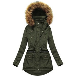 Teplá dámská zimní bunda v army barvě s kapucí (7308) army XXL (44)