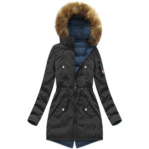 Černo-tmavě modrá oboustranná dámská zimní bunda s kapucí (7313) černá XXL (44)