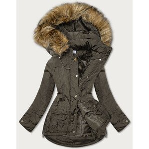 Teplá dámská zimní bunda v army barvě s kapucí (7309) S (36)