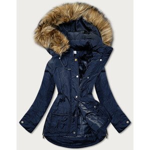 Tmavě modrá teplá dámská zimní bunda s kapucí (7309) XL (42)