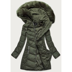 Dlouhá dámská zimní prošívaná bunda v khaki barvě (7689) khaki S (36)