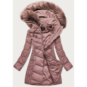 Dlouhá dámská zimní prošívaná bunda ve starorůžové barvě (7689) Růžová S (36)
