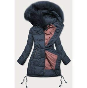 Tmavě modrá dámská zimní prošívaná bunda s kapucí (7690) S (36)