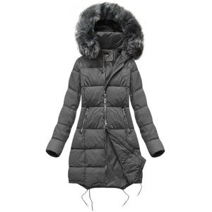 Dámská zimní prošívaná bunda v grafitové barvě s kapucí (7705BIG) 52