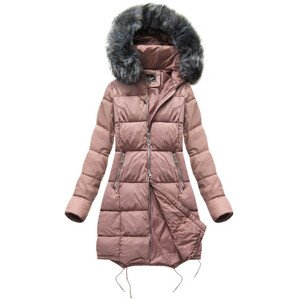 Dámská zimní prošívaná bunda ve starorůžové barvě s kapucí (7705BIG) růžová 52