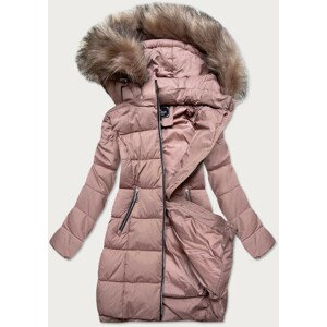 Dámská zimní prošívaná bunda ve starorůžové barvě s kapucí (7702) Růžová S (36)