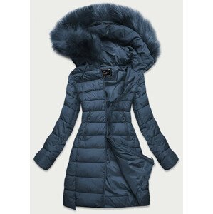 Tmavě modrá dámská zimní prošívaná bunda s kapucí (7754) S (36)