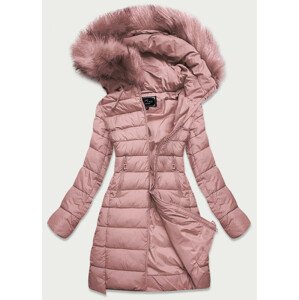 Dámská zimní prošívaná bunda ve starorůžové barvě s kapucí (7754) Růžová S (36)