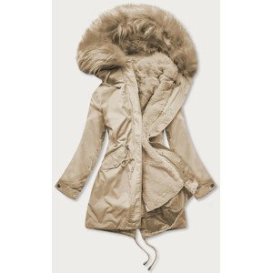 Béžová dámská zimní bunda "parka" s kapucí a odepínací podšívkou (7600BIG) béžová 52