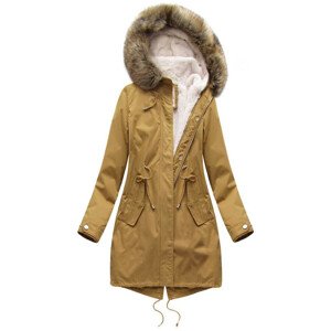 Dámská zimní bunda "parka" v hořčicové barvě s kapucí a odepínací podšívkou (7626BIG) žlutá 52