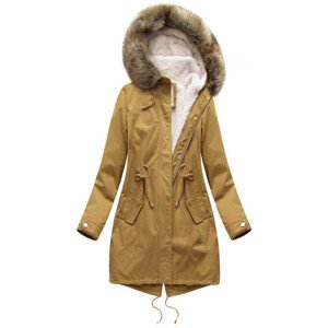 Dámská zimní bunda "parka" v hořčicové barvě s kapucí a odepínací podšívkou (7626) žlutá XXL (44)