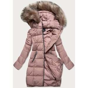 Dlouhá dámská zimní bunda ve starorůžové barvě (7702BIG) růžová 52