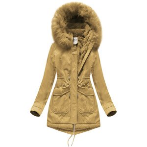 Dámská zimní bunda "parka" v hořčicové barvě s kapucí (7617) Žlutá XXL (44)