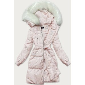 Dámský zimní kabát v lososové barvě s kapucí a přírodní péřovou výplní (17117) oranžová XXL (44)