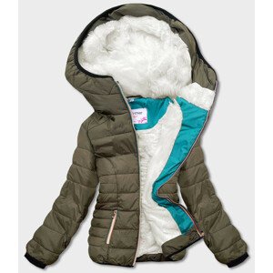 Krátká dámská zimní bunda v khaki barvě s kapucí (391W) khaki XL (42)