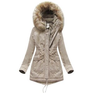Béžová dámská zimní bunda "parka" s kapucí (7617BIG) béžová 54