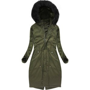Bavlněná dámská zimní bunda "parka" v khaki barvě s přírodní péřovou výplní (7085/2) khaki XL (42)