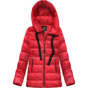 Červená dámská zimní prošívaná bunda s kapucí (7698) Červená S (36)