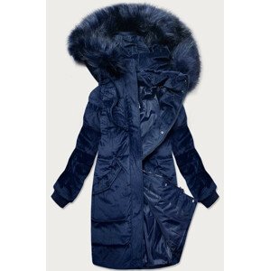 Tmavě modrá dámská manšestrová zimní bunda s kapucí (7764) XS (34)