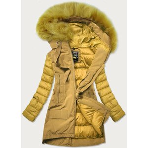 Žlutá dámská zimní bunda z různých spojených materiálů (7708) Žlutá M (38)