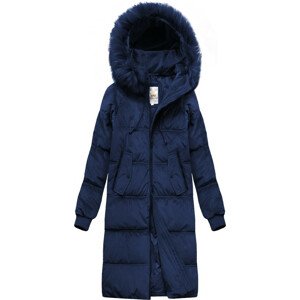 Tmavě modrá dámská manšestrová zimní bunda s kapucí (7763) XS (34)