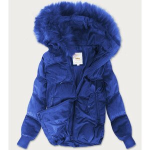 Dámská manšestrová zimní bunda v chrpové barvě s kapucí (7696) modrá XS (34)
