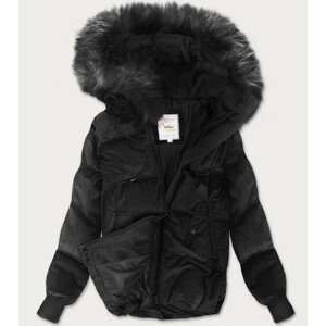 Černá dámská manšestrová zimní bunda s kapucí (7696) černá M (38)