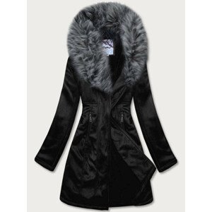 Černá dámská zimní semišová bunda s kožešinou (6517BIG) černá 46