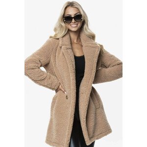 Béžový dámský plyšový kabát s kapsami (9343) béžová XL (42)