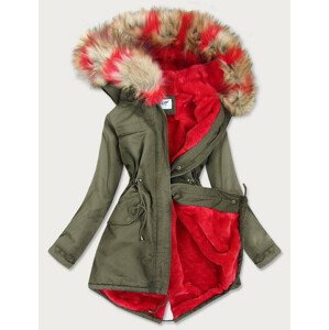 Khaki-červená dámská zimní bunda "parka" (X619X) červená L (40)