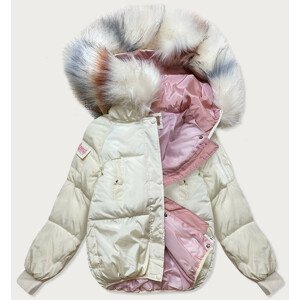 Krátká dámská zimní oversize bunda v ecru-růžové barvě (729ART) XXL (44)