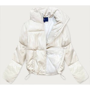 Krátká dámská bunda v ecru barvě z ekologické kůže (202016) S (36)