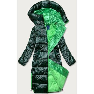 Dlouhá dámská zimní bunda s kontrastní zelenou podšívkou (J9-063) zielony S (36)