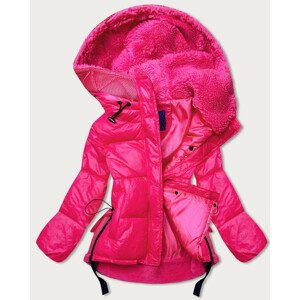 Krátká růžová dámská zimní bunda s kapucí (JIN211) Růžová S (36)