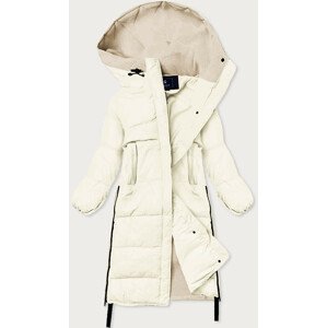 Dlouhá zimní bunda v barvě ecru z různých spojených materiálů (JIN-210) ecru S (36)