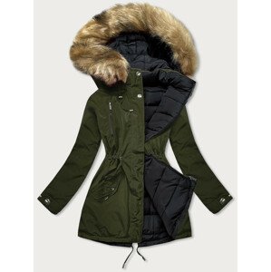 Khaki-černá oboustranná dámská zimní bunda (W557-1BIG) khaki 46