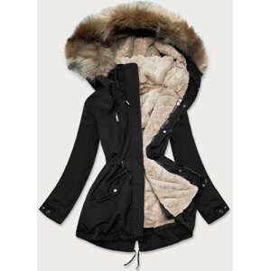 Černo-světle béžová dámská zimní bunda s mechovitým kožíškem (W553) béžová XXL (44)