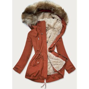 Rudo-světle béžová dámská zimní bunda s mechovitým kožíškem (W553) béžová M (38)